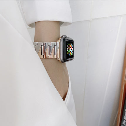 Creative Chain Stainless Steel Metal Strap For Apple Watch Series, 7 41mm / 6&SE&5&4 40mm / 3&2&1 38mm, 7 45mm / 6&SE&5&4 44mm / 3&2&1 42mm - DealBuddy