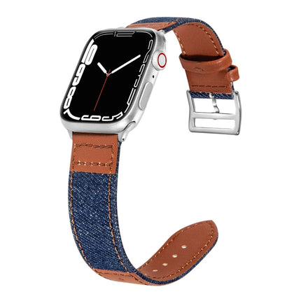 Denim Fit Leather Replacement Watch Strap For Apple Watch Series, 7 41mm / 6&SE&5&4 40mm / 3&2&1 38mm, 7 45mm / 6&SE&5&4 44mm / 3&2&1 42mm - DealBuddy