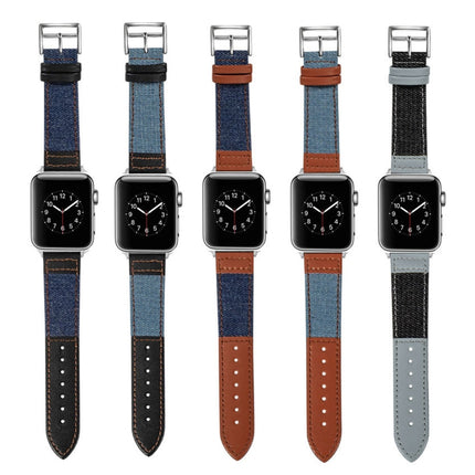 Denim Fit Leather Replacement Watch Strap For Apple Watch Series, 7 41mm / 6&SE&5&4 40mm / 3&2&1 38mm, 7 45mm / 6&SE&5&4 44mm / 3&2&1 42mm - DealBuddy
