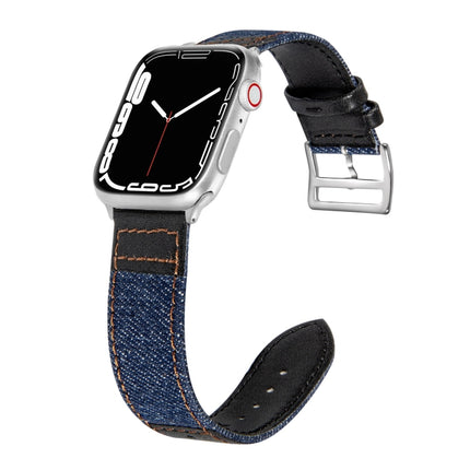 Denim Fit Leather Replacement Watch Strap For Apple Watch Series, 7 41mm / 6&SE&5&4 40mm / 3&2&1 38mm, 7 45mm / 6&SE&5&4 44mm / 3&2&1 42mm - DealBuddy
