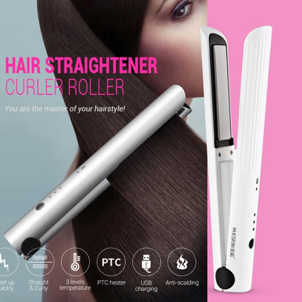 K-SKIN Portable Rechargeable Hair Straightener Curler Ceramic Iron Styling Tool Cordless Adjustable Temperature Fast Heat