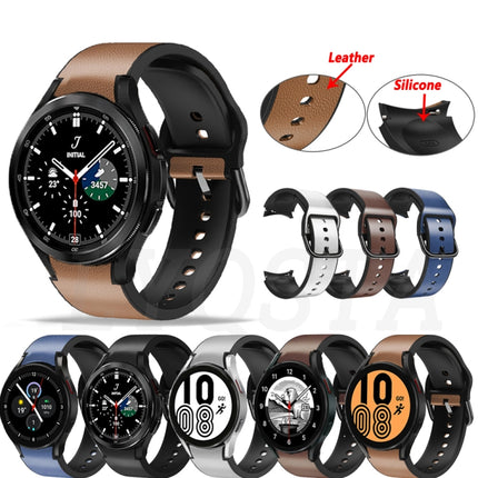 20mm Silicone Pasted Leather Strap, For Samsung Galaxy Watch 4 40mm, Samsung Galaxy Watch 4 44mm, For Samsung Galaxy Watch 4 Classic 42mm, For Samsung Galaxy Watch 4 Classic 46mm - DealBuddy