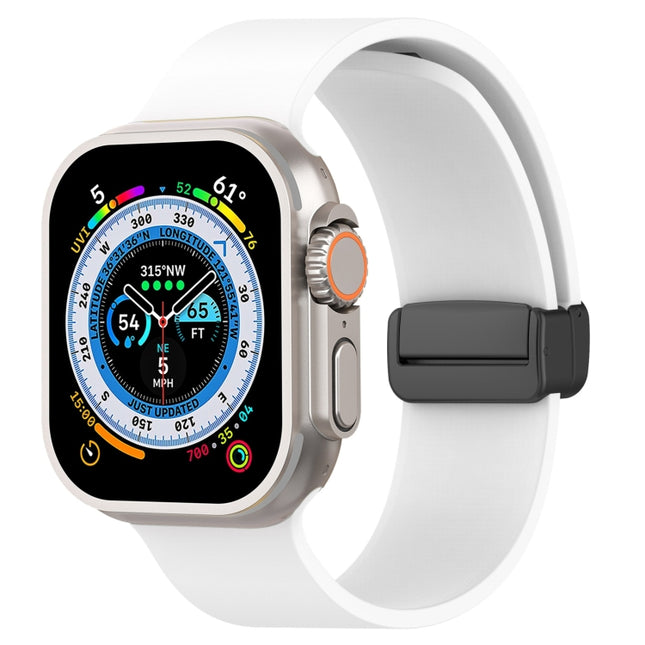 Magnetic Black Buckle Smooth Silicone Watch Band, For Apple Watch Ultra 49mm, For Apple Watch Series 8&7 45mm, For Apple Watch Series 8&7 41mm - DealBuddy