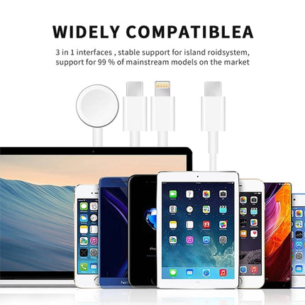 For Apple Watch Series & Phone with Dual Type-C Plug 3 in 1 USB Magnetic Charging Cable 4ft/1.2m