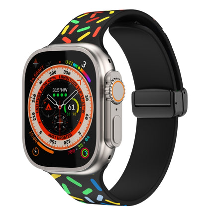 Rainbow Dots Silicone Magnetic Black Buckle Watch Band, For Apple Watch Ultra 49mm, For Apple Watch 8 41mm, For Apple Watch 8 45mm, For Apple Watch SE 2022 40mm