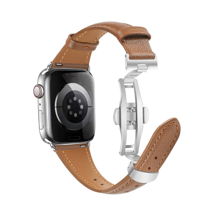 Plain Leather Butterfly Buckle Watch Band, For Apple Watch SE 2023 44mm, For Apple Watch SE 2023 40mm, For Apple Watch Ultra 2 49mm, For Apple Watch Series 9 45mm - DealBuddy
