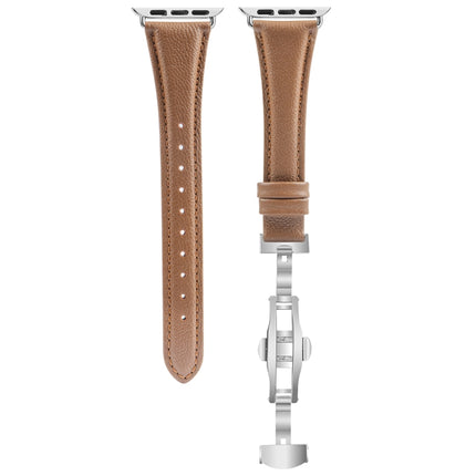 Plain Leather Butterfly Buckle Watch Band, For Apple Watch SE 2023 44mm, For Apple Watch SE 2023 40mm, For Apple Watch Ultra 2 49mm, For Apple Watch Series 9 45mm - DealBuddy