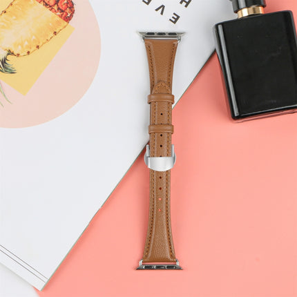 Plain Leather Butterfly Buckle Watch Band, For Apple Watch SE 2023 44mm, For Apple Watch SE 2023 40mm, For Apple Watch Ultra 2 49mm, For Apple Watch Series 9 45mm - DealBuddy