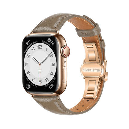 Plain Leather Butterfly Buckle Watch Band, For Apple Watch SE 2023 44mm, For Apple Watch SE 2023 40mm, For Apple Watch Ultra 2 49mm, For Apple Watch Series 9 45mm - DealBuddy