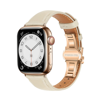Plain Leather Butterfly Buckle Watch Band, For Apple Watch SE 2023 44mm, For Apple Watch SE 2023 40mm, For Apple Watch Ultra 2 49mm, For Apple Watch Series 9 45mm - DealBuddy