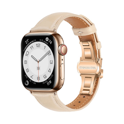 Plain Leather Butterfly Buckle Watch Band, For Apple Watch SE 2023 44mm, For Apple Watch SE 2023 40mm, For Apple Watch Ultra 2 49mm, For Apple Watch Series 9 45mm - DealBuddy