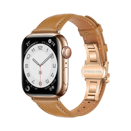 Plain Leather Butterfly Buckle Watch Band, For Apple Watch SE 2023 44mm, For Apple Watch SE 2023 40mm, For Apple Watch Ultra 2 49mm, For Apple Watch Series 9 45mm - DealBuddy