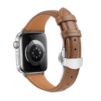 Plain Leather Butterfly Buckle Watch Band, For Apple Watch Series 9 41mm, For Apple Watch Ultra 49mm, For Apple Watch Series 8 41mm, For Apple Watch Series 8 45mm - DealBuddy