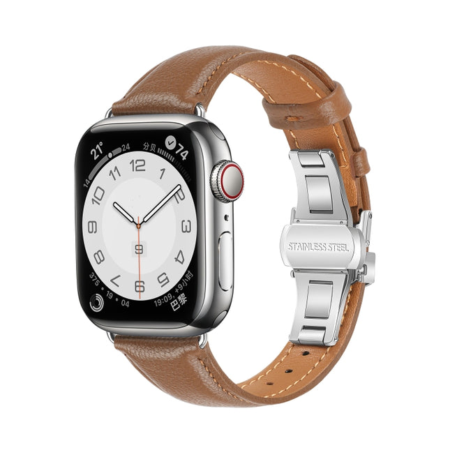 Plain Leather Butterfly Buckle Watch Band, For Apple Watch Series 6 40mm, For Apple Watch Series 6 44mm, For Apple Watch Series 5 44mm, For Apple Watch Series 5 40mm - DealBuddy