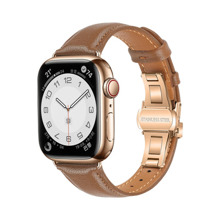 Plain Leather Butterfly Buckle Watch Band, For Apple Watch Series 6 40mm, For Apple Watch Series 6 44mm, For Apple Watch Series 5 44mm, For Apple Watch Series 5 40mm - DealBuddy