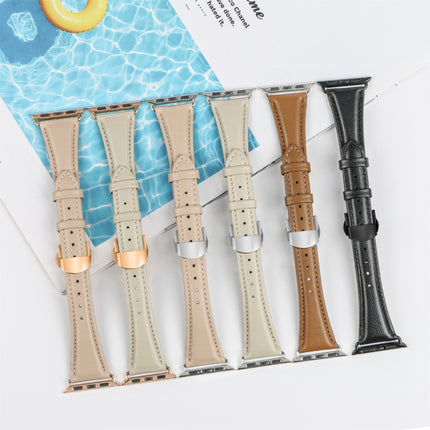Plain Leather Butterfly Buckle Watch Band, For Apple Watch Series 9 41mm, For Apple Watch Ultra 49mm, For Apple Watch Series 8 41mm, For Apple Watch Series 8 45mm - DealBuddy