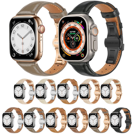 Plain Leather Butterfly Buckle Watch Band, For Apple Watch Series 9 41mm, For Apple Watch Ultra 49mm, For Apple Watch Series 8 41mm, For Apple Watch Series 8 45mm - DealBuddy