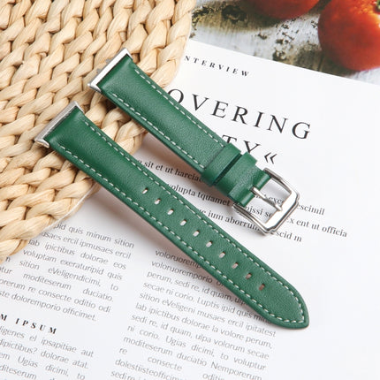 For Samsung Galaxy Watch Fit 3 Leather Sewing Thread Pin Buckle Watch Band, Beige, Pink, Red, Green, Brown, Black - DealBuddy
