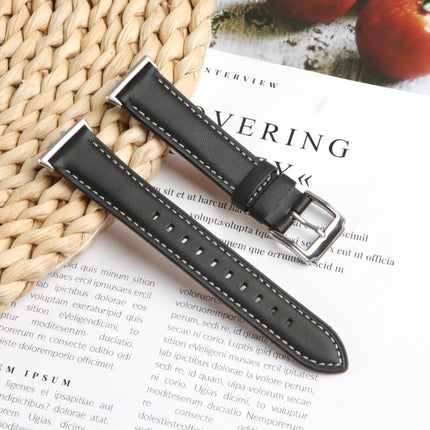 For Samsung Galaxy Watch Fit 3 Leather Sewing Thread Pin Buckle Watch Band, Beige, Pink, Red, Green, Brown, Black - DealBuddy
