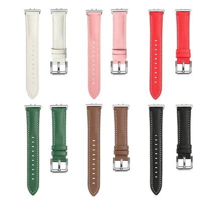 For Samsung Galaxy Watch Fit 3 Leather Sewing Thread Pin Buckle Watch Band, Beige, Pink, Red, Green, Brown, Black - DealBuddy