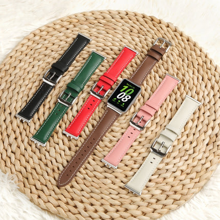 For Samsung Galaxy Watch Fit 3 Leather Sewing Thread Pin Buckle Watch Band, Beige, Pink, Red, Green, Brown, Black - DealBuddy