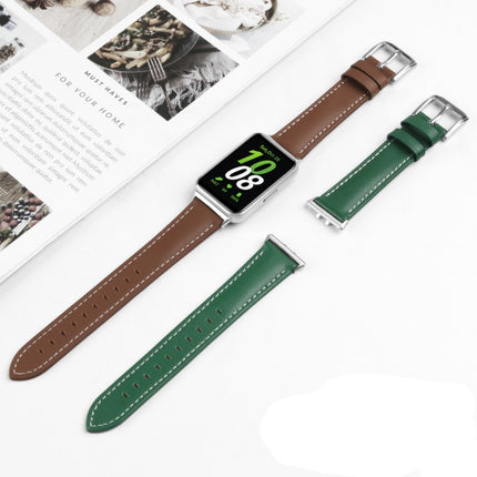 For Samsung Galaxy Watch Fit 3 Leather Sewing Thread Pin Buckle Watch Band, Beige, Pink, Red, Green, Brown, Black - DealBuddy