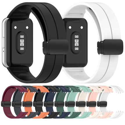 For Samsung Galaxy Fit 3 SM-R390 Magnetic Folding Buckle Silicone Watch Band, Wine Red, Dark Gray, Orange, Black, Midnight Blue, Dark Green, Green, Starlight, Pink, White - DealBuddy