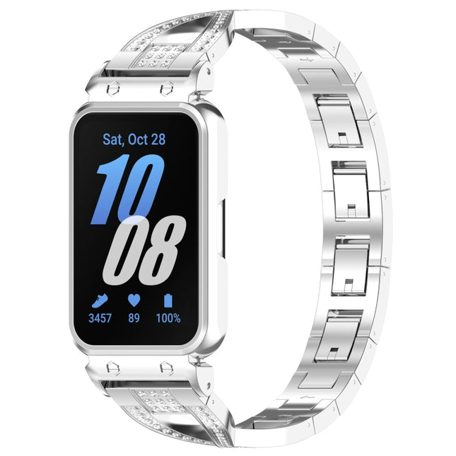 For Samsung Galaxy Fit 3 X Shaped Dual Row Diamond Metal Frame Watch Band