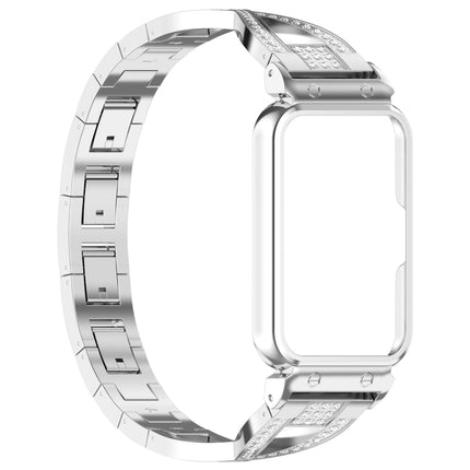 For Samsung Galaxy Fit 3 X Shaped Dual Row Diamond Metal Frame Watch Band