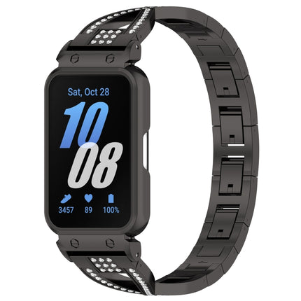 For Samsung Galaxy Fit 3 X Shaped Dual Row Diamond Metal Frame Watch Band