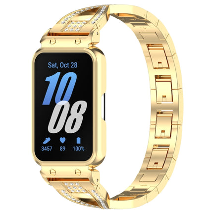 For Samsung Galaxy Fit 3 X Shaped Dual Row Diamond Metal Frame Watch Band