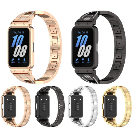 For Samsung Galaxy Fit 3 X Shaped Dual Row Diamond Metal Frame Watch Band, Silver, Black, Gold, Rose Gold - DealBuddy