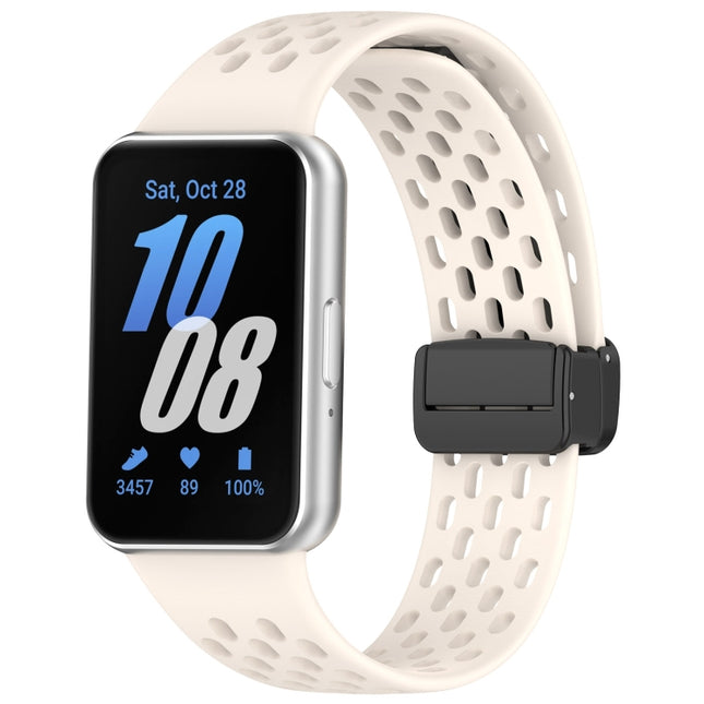 For Samsung Galaxy Fit 3 Hole Style Magnetic Folding Buckle Silicone Watch Band, Starlight, White, Pink, Midnight Blue, Dark Green, Light Gray, Yellow, Red, Black, Blue, Orange, Purple - DealBuddy