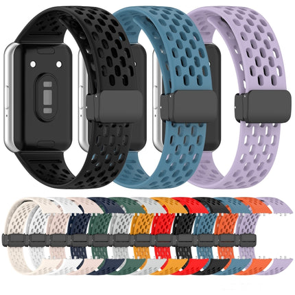 For Samsung Galaxy Fit 3 Hole Style Magnetic Folding Buckle Silicone Watch Band, Starlight, White, Pink, Midnight Blue, Dark Green, Light Gray, Yellow, Red, Black, Blue, Orange, Purple - DealBuddy