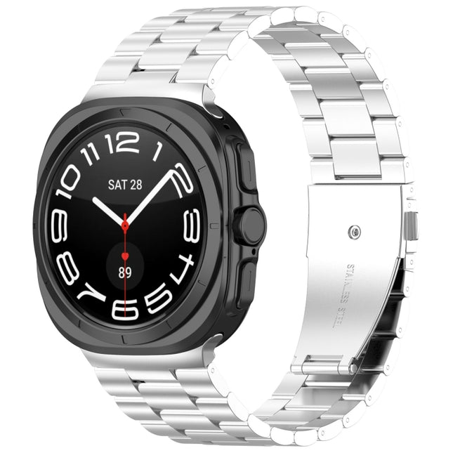 For Samsung Galaxy Watch Ultra 47mm Three Beads Stainless Steel Metal Watch Band, Silver, Black, Gold, Rose Gold - DealBuddy