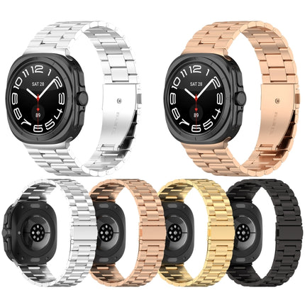 For Samsung Galaxy Watch Ultra 47mm Three Beads Stainless Steel Metal Watch Band, Silver, Black, Gold, Rose Gold - DealBuddy