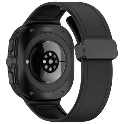 For Samsung Galaxy Watch Ultra 47mm Magnetic Folding Buckle Silicone Leather Watch Band, Black, Gray, Orange, Green, Light Brown, Dark Blue - DealBuddy