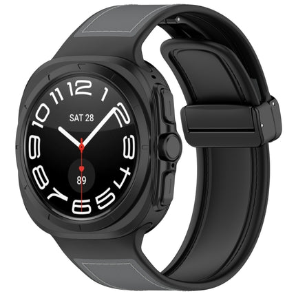 For Samsung Galaxy Watch Ultra 47mm Magnetic Folding Buckle Silicone Leather Watch Band, Black, Gray, Orange, Green, Light Brown, Dark Blue - DealBuddy