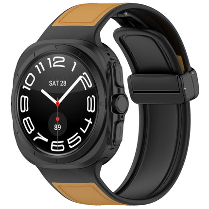 For Samsung Galaxy Watch Ultra 47mm Magnetic Folding Buckle Silicone Leather Watch Band, Black, Gray, Orange, Green, Light Brown, Dark Blue - DealBuddy