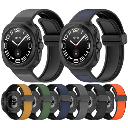 For Samsung Galaxy Watch Ultra 47mm Magnetic Folding Buckle Silicone Leather Watch Band, Black, Gray, Orange, Green, Light Brown, Dark Blue - DealBuddy