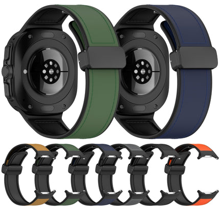 For Samsung Galaxy Watch Ultra 47mm Magnetic Folding Buckle Silicone Leather Watch Band, Black, Gray, Orange, Green, Light Brown, Dark Blue - DealBuddy