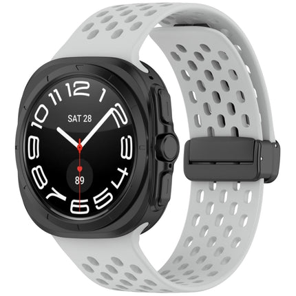 For Samsung Galaxy Watch Ultra 47mm Hole Style Magnetic Folding Buckle Silicone Watch Band, Light Gray, Black, Starlight, Pink, Orange, Dark Blue, Dark Green, White - DealBuddy
