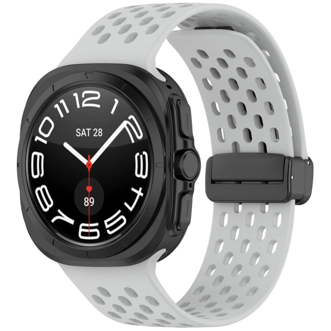 For Samsung Galaxy Watch Ultra 47mm Hole Style Magnetic Folding Buckle Silicone Watch Band, Light Gray, Black, Starlight, Pink, Orange, Dark Blue, Dark Green, White - DealBuddy