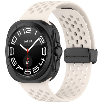 For Samsung Galaxy Watch Ultra 47mm Hole Style Magnetic Folding Buckle Silicone Watch Band, Light Gray, Black, Starlight, Pink, Orange, Dark Blue, Dark Green, White - DealBuddy