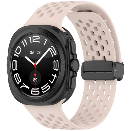 For Samsung Galaxy Watch Ultra 47mm Hole Style Magnetic Folding Buckle Silicone Watch Band, Light Gray, Black, Starlight, Pink, Orange, Dark Blue, Dark Green, White - DealBuddy