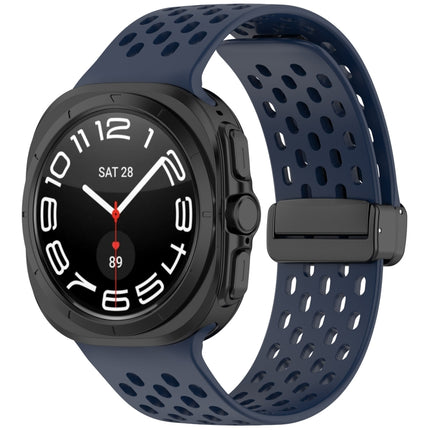 For Samsung Galaxy Watch Ultra 47mm Hole Style Magnetic Folding Buckle Silicone Watch Band, Light Gray, Black, Starlight, Pink, Orange, Dark Blue, Dark Green, White - DealBuddy