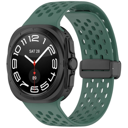 For Samsung Galaxy Watch Ultra 47mm Hole Style Magnetic Folding Buckle Silicone Watch Band, Light Gray, Black, Starlight, Pink, Orange, Dark Blue, Dark Green, White - DealBuddy
