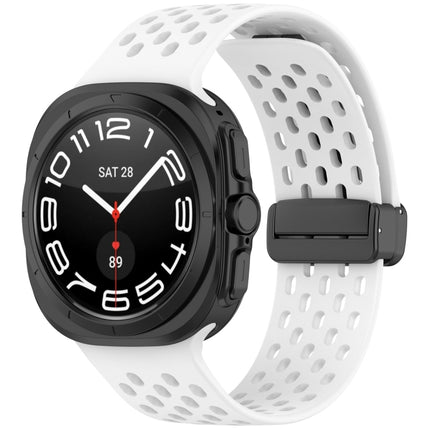 For Samsung Galaxy Watch Ultra 47mm Hole Style Magnetic Folding Buckle Silicone Watch Band, Light Gray, Black, Starlight, Pink, Orange, Dark Blue, Dark Green, White - DealBuddy