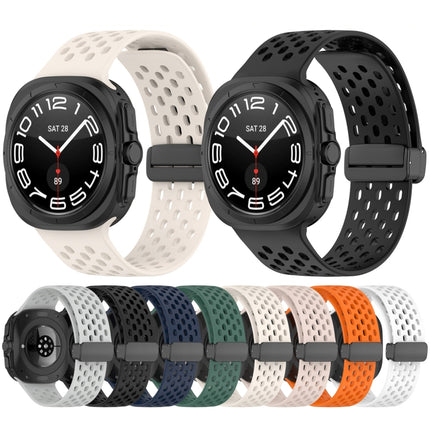 For Samsung Galaxy Watch Ultra 47mm Hole Style Magnetic Folding Buckle Silicone Watch Band, Light Gray, Black, Starlight, Pink, Orange, Dark Blue, Dark Green, White - DealBuddy