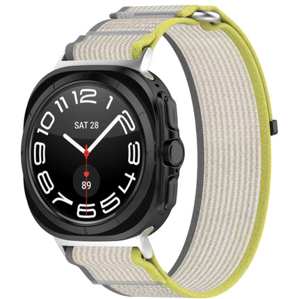 For Samsung Galaxy Watch Ultra 47mm Hook and Loop Fastener Loop Nylon Watch Band, Orange+Beige, Pink+Purple, Black+Gray, Yellow+Gray, Blue+Gray, Green+Grey, Dark Green - DealBuddy